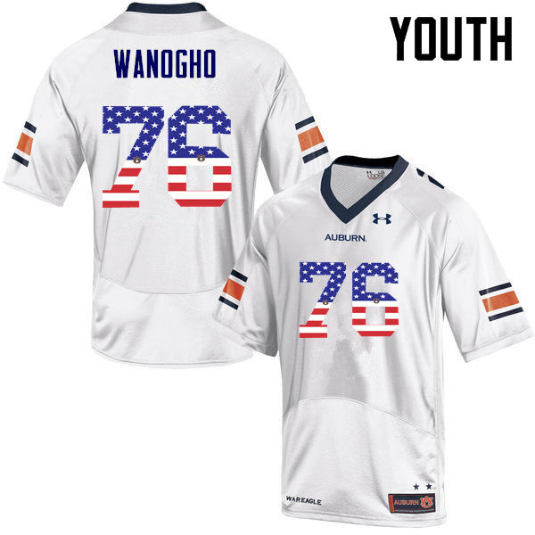 Auburn Tigers Youth Prince Tega Wanogho #76 White Under Armour Stitched College USA Flag Fashion NCAA Authentic Football Jersey NAP3874DD